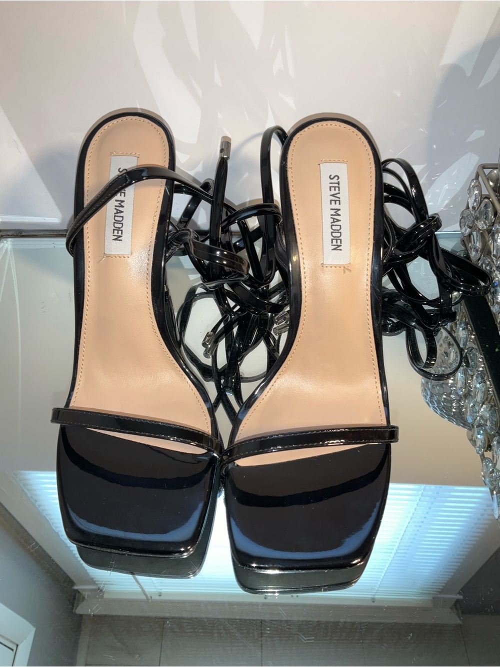 Steve Madden Black Patent Lace-Up Square Toe Heels